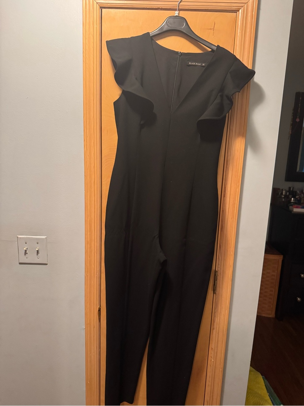 Black Halo Black Ruffle-Sleeve V-Neck Jumpsuit